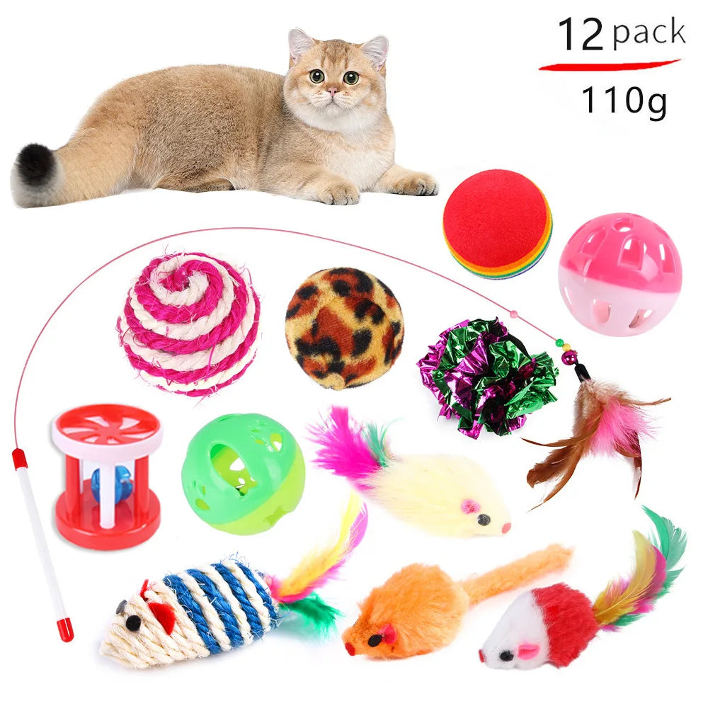 20-Piece Cat Toy Set - Interactive Kitten Toys with Feather Wand, Sisal Mouse, Bell & Balls