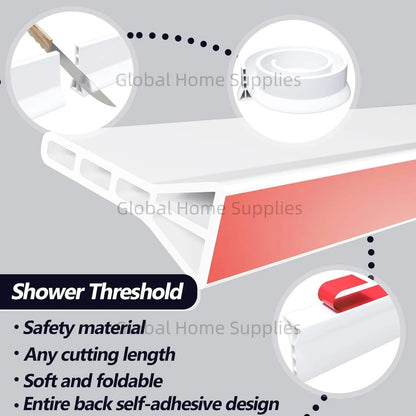Upgraded 4” / 10cm Collapsible Shower Threshold Water Dam – Bathroom Barrier for Dry & Wet Separation