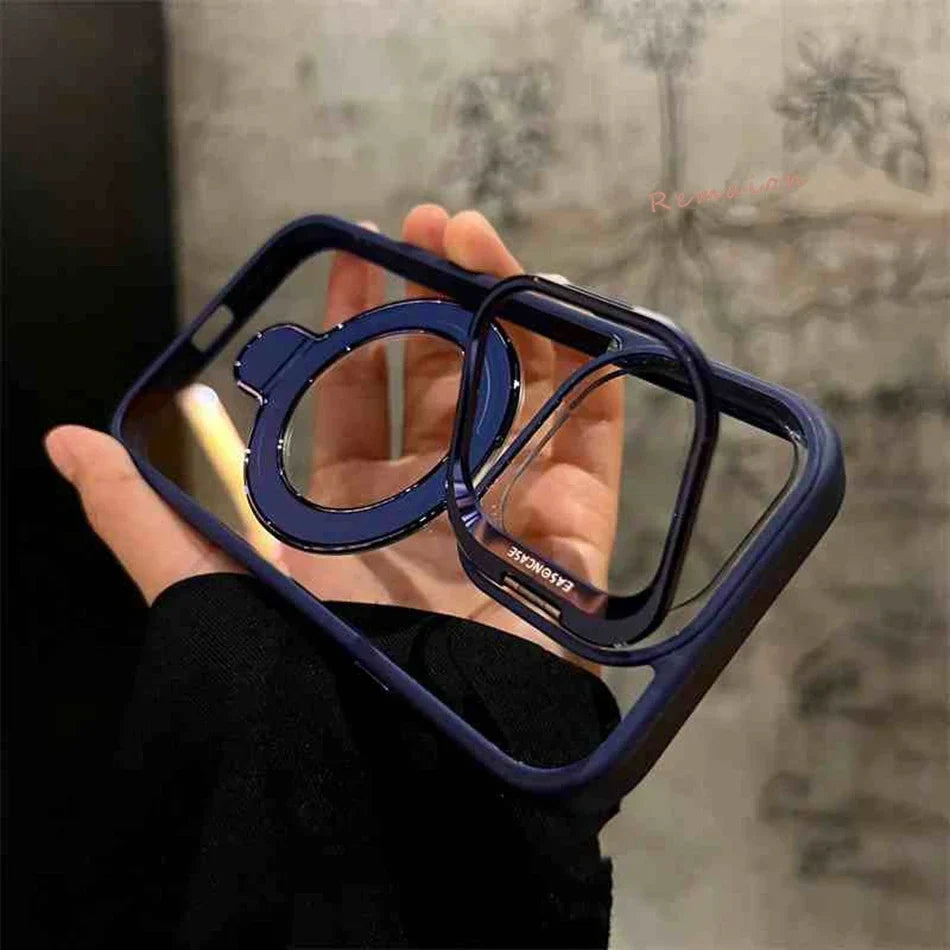 Luxury Magnetic Ring Stand Clear Case with Glass Lens Protection for iPhone 11–16 Pro Max & Plus – MagSafe Compatible Cover