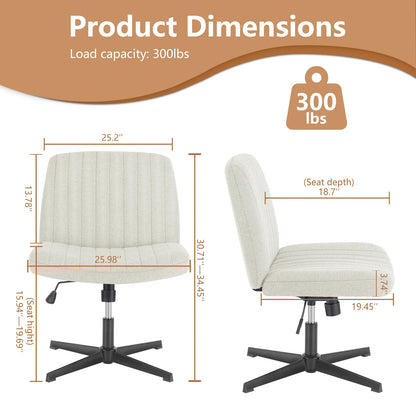 Adjustable Cross Legged Rocking Gaming Chair - Armless Wide Desk Swivel Task Chair for Home Office and Living Room