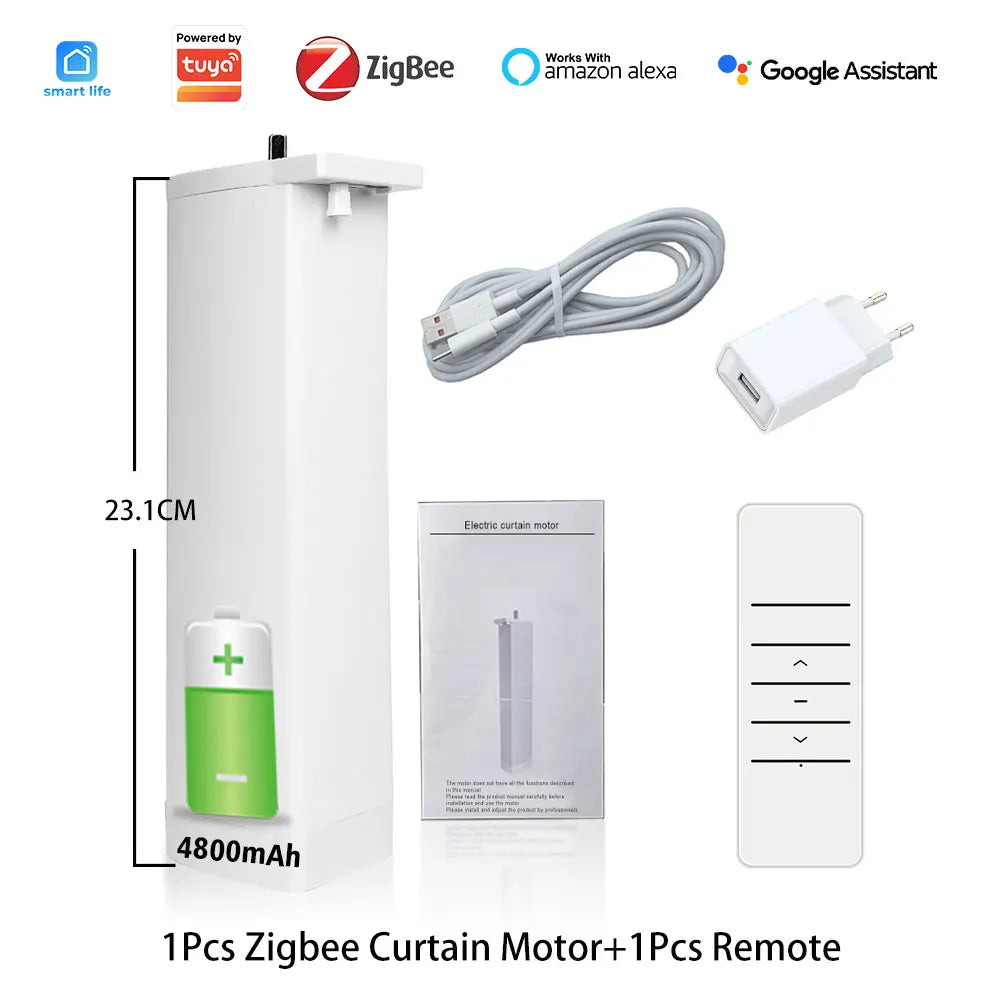 Tuya ZigBee Battery-Powered Electric Curtain Motor – Wireless, Automatic, SmartLife App Remote, Works with Google Home