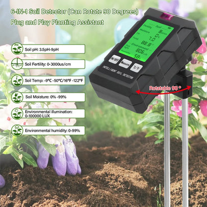 Digital 6 in 1 Soil Tester - pH, Fertility, Moisture, Sunlight, Humidity & Temperature Monitor for Garden Soil Analysis