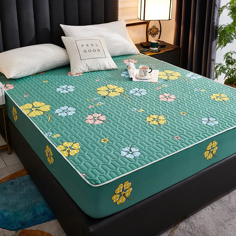 Waterproof Mattress Protector - Soft Breathable Fitted Bed Cover with Washable Printed Bedding Protection