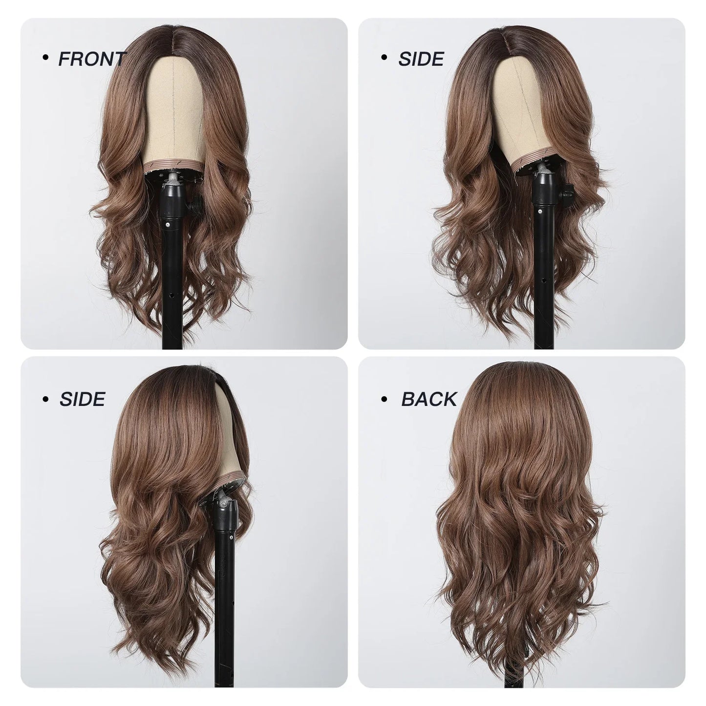 Long Wavy Brown Synthetic Wig for Women – Middle Part, Natural Look, Heat-Resistant Fiber for Daily Wear & Cosplay