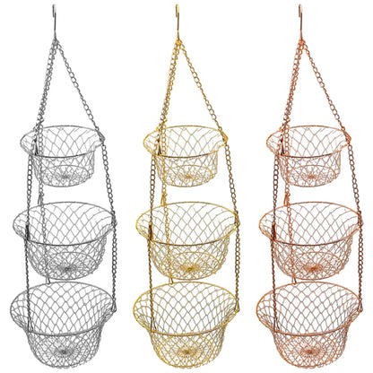 3-Tier Hanging Kitchen Organizer Basket – Large Capacity Vegetable & Snack Storage Shelf