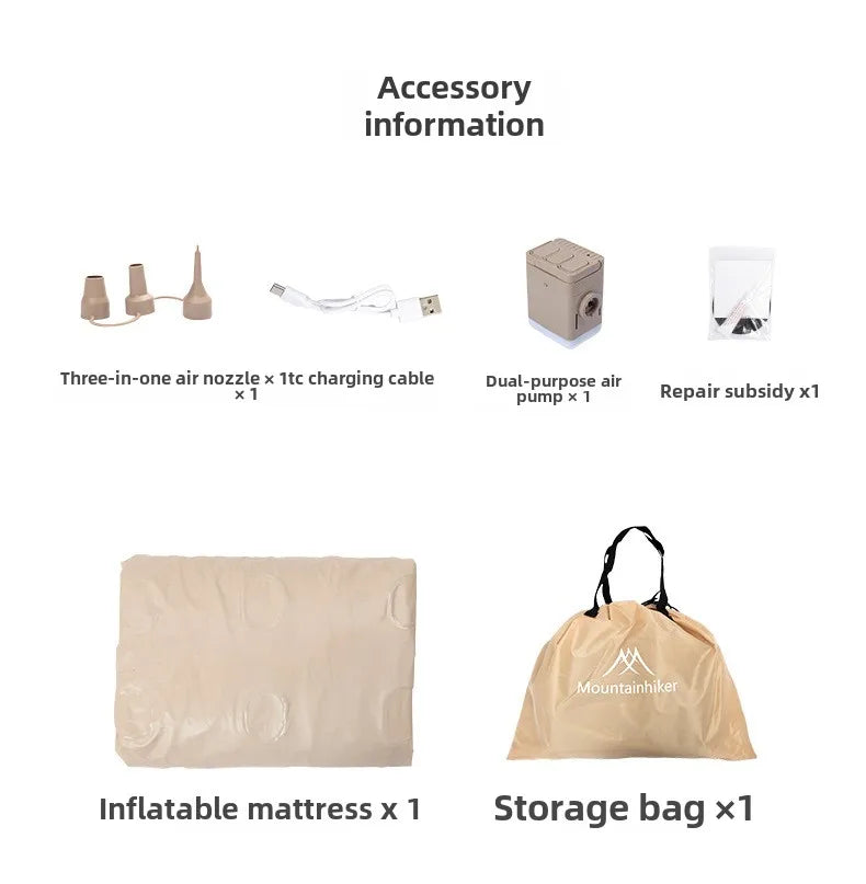 MOUNTAINHIKER 2025 Inflatable Air Mattress – PVC Glamping Sleeping Mat with Built-in Pump for 1-3 Persons