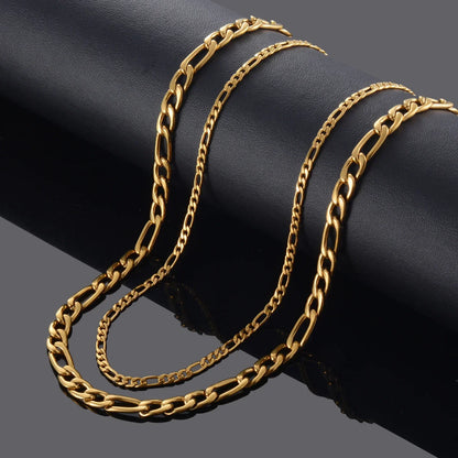 Gold Color Stainless Steel Figaro Chain – 3.0mm-9.5mm for Men & Women, High-Quality Fashion Jewelry