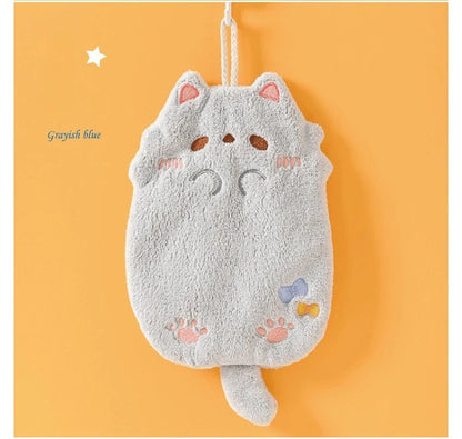 Cute Cartoon Tanuki Hanging Towel – Coral Velvet Absorbent Kitchen & Bathroom Towels, Thick Cloth