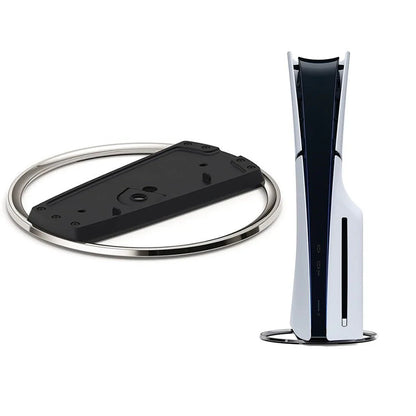 Portable Metal Vertical Stand for PS5 and PS5 Slim - Anti-Slip Base Holder for Digital Disk and Game Console Versions of PlayStation 5