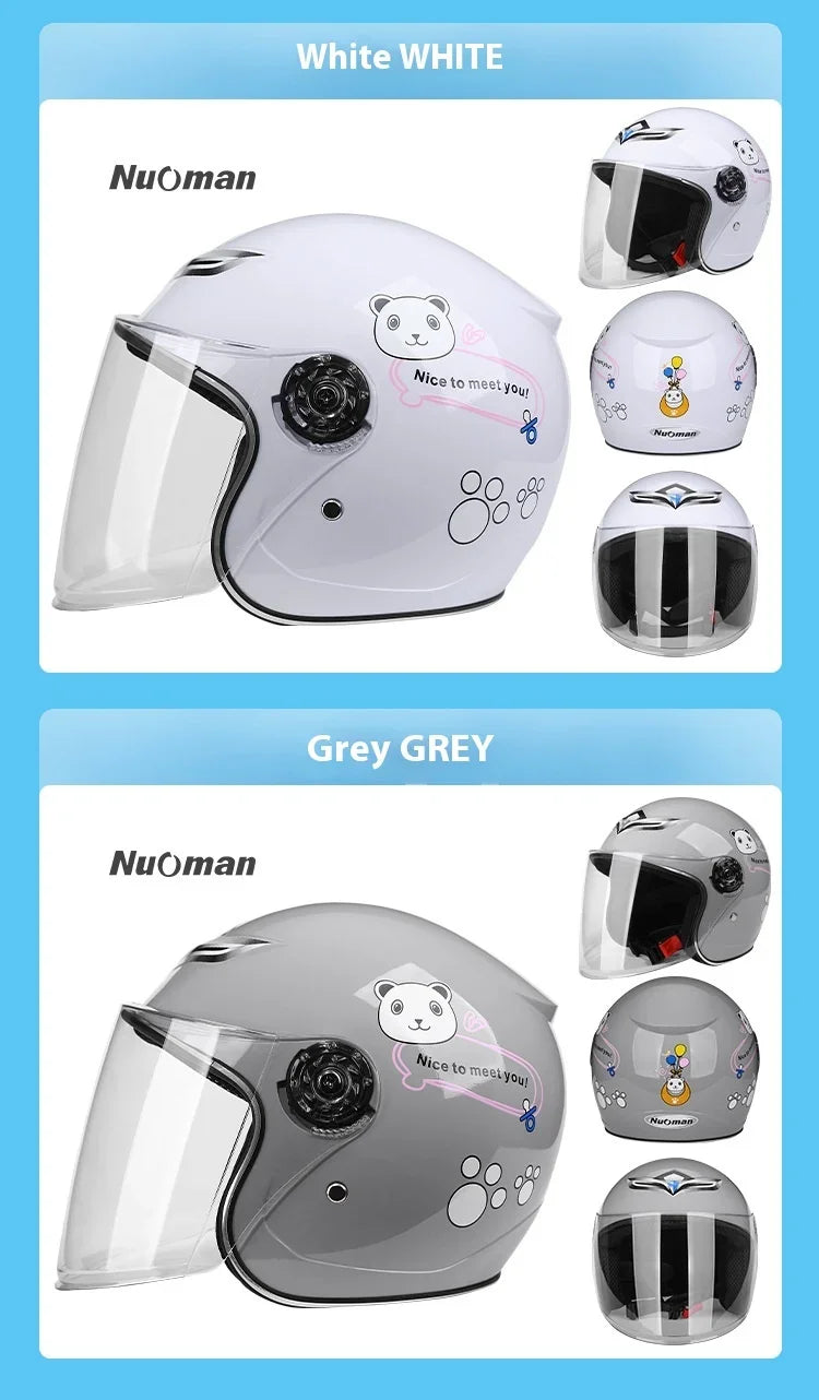 Children's Helmet with Cute Cartoon Pattern – Anti-Fall Open Face Safety Helmet for Kids, Four Seasons Motorcycle Protection