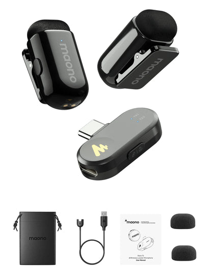 MAONO T1 Mini Wireless Lapel Microphone – Noise-Canceling Clip-On Mic for iPhone, Android, Tablet & PC Recording
