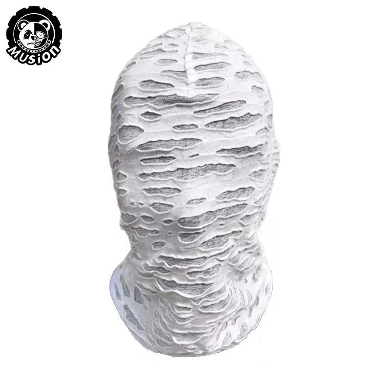 Musion Gothic Punk Face Mask - Distressed Ripped Design Windproof Cover for Skiing, Cycling & Street Style