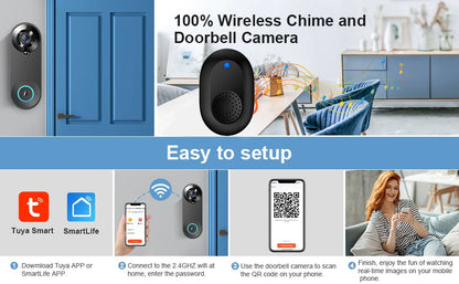 1080P Wireless Video Doorbell Camera – WiFi Smart Doorbell, Tuya Smart Home Security, Motion Detection, Night Vision, Intercom