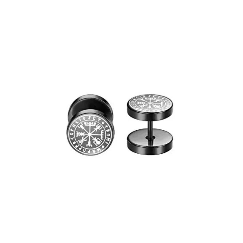 1/6 Pairs 18G Viking Rune Round Stud Earrings — 316L Stainless Steel Cartilage, Tragus & Helix Piercing Jewelry for Men & Women