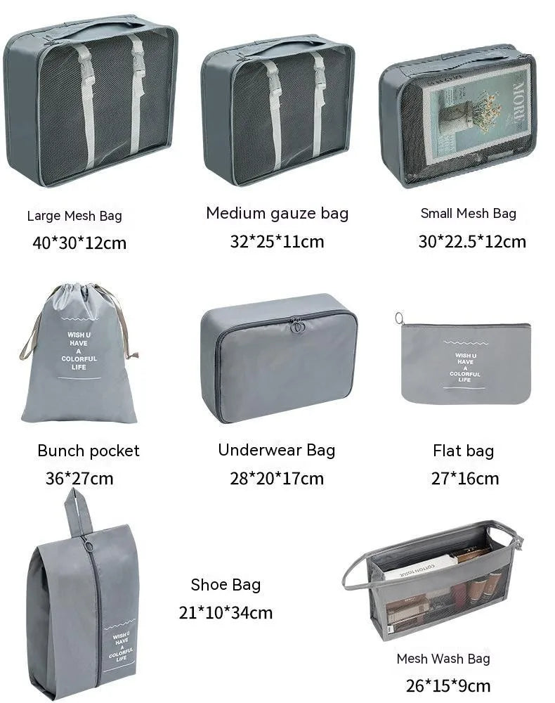 7/8/9/10-Pcs Travel Organizer Set — Portable Packing Cubes for Luggage, Clothes & Shoes, Foldable Storage Bags
