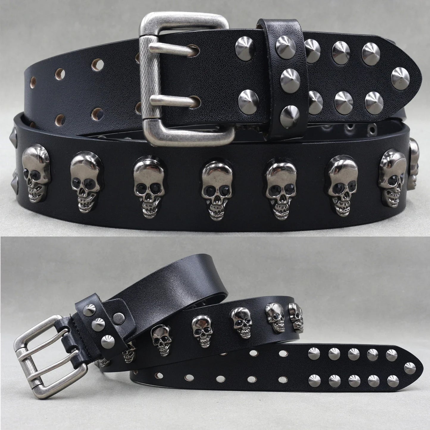 Men’s Designer Rivet Belt – Genuine Cowhide Leather Punk Rock Pin Belt for Jeans, Luxury Black Leather Belt