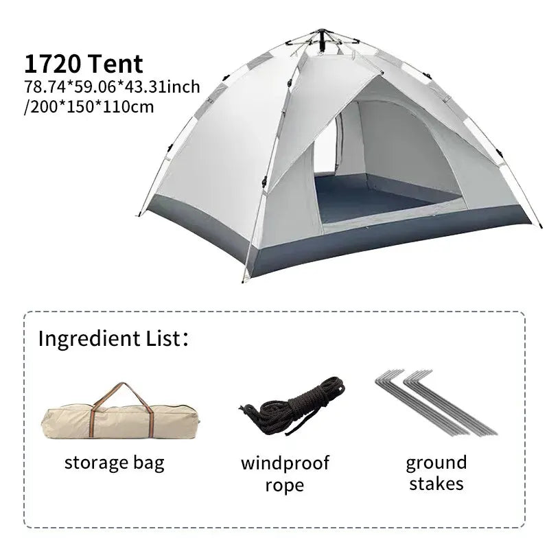 Outdoor Folding Tent – Fully Automatic Quick Opening, 3-4 Person Self-Driving Camping Tent, Rain & Sun Proof, Portable