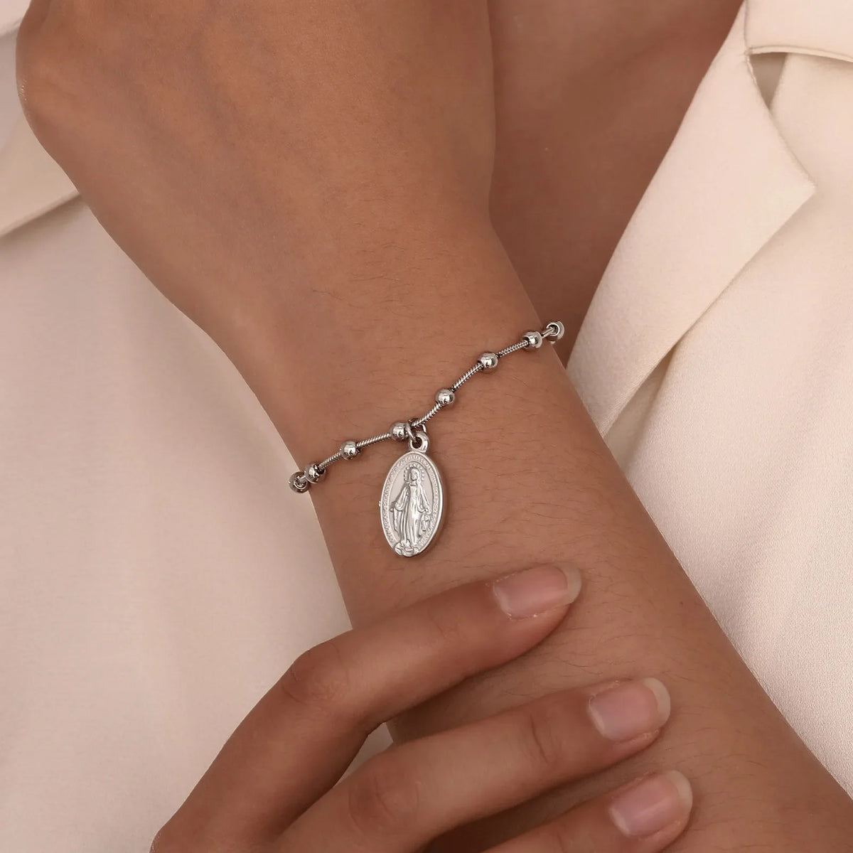 Vnox Gold Plated Rosary Bracelet – Stainless Steel Cross & Virgin Mary Religious Prayer Jewelry for Women & Girls Gift Accessories