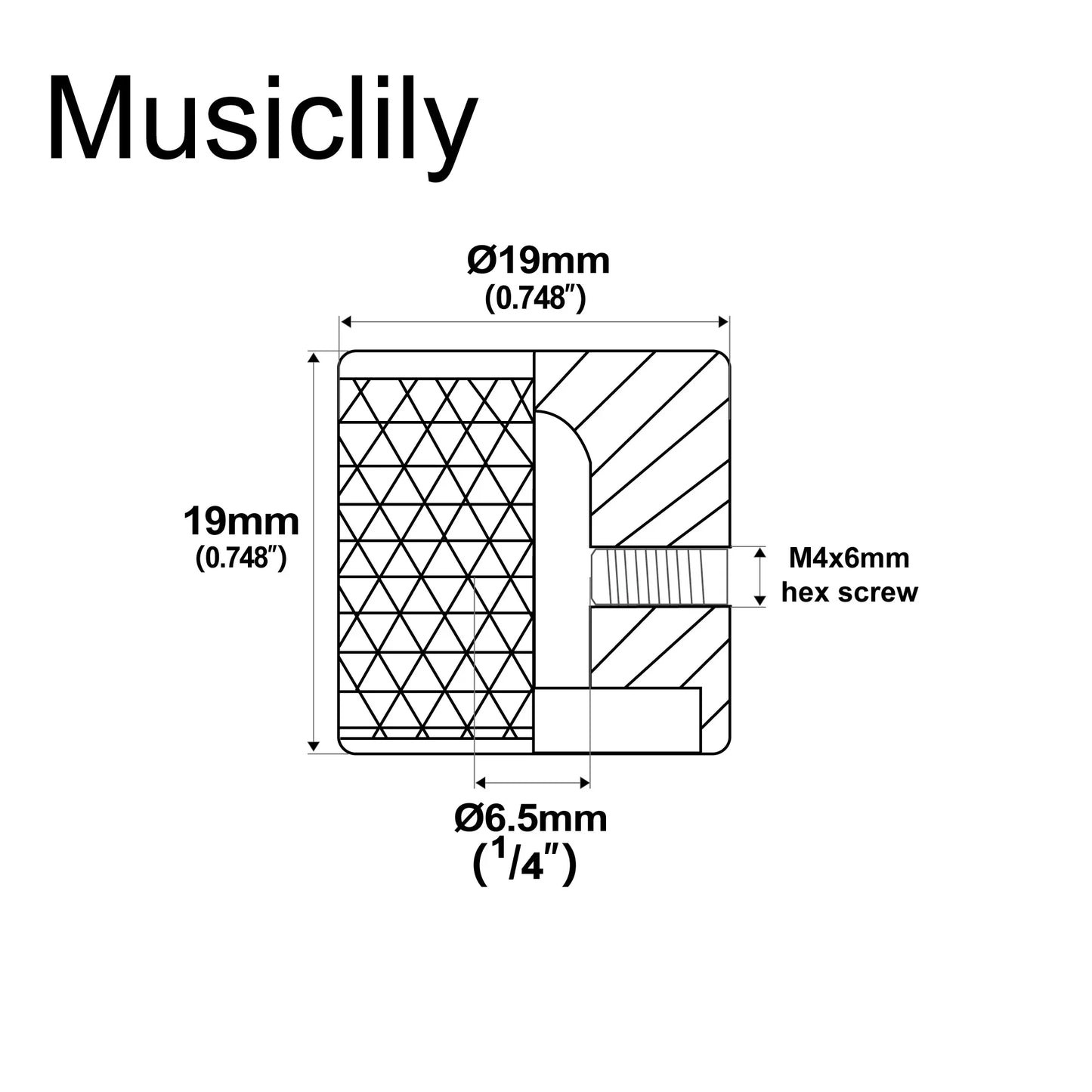 Musiclily Pro Guitar Control Knobs - 1/4 Inch Steel Flat Top Knobs with Set Screws for Electric Guitar & Bass (2PCS)