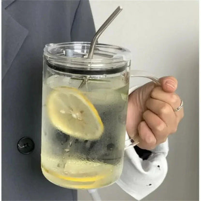 Transparent Glass Tumbler with Lid and Straw - Versatile Drinking Cup for Coffee, Juice, and Milk