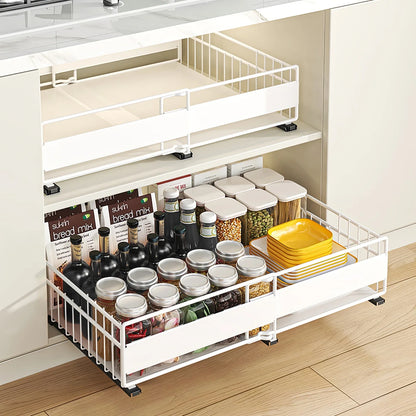 Expandable Cabinet Drawer Organizer - Pull-Out Storage Tray with 3 Sliding Rails
