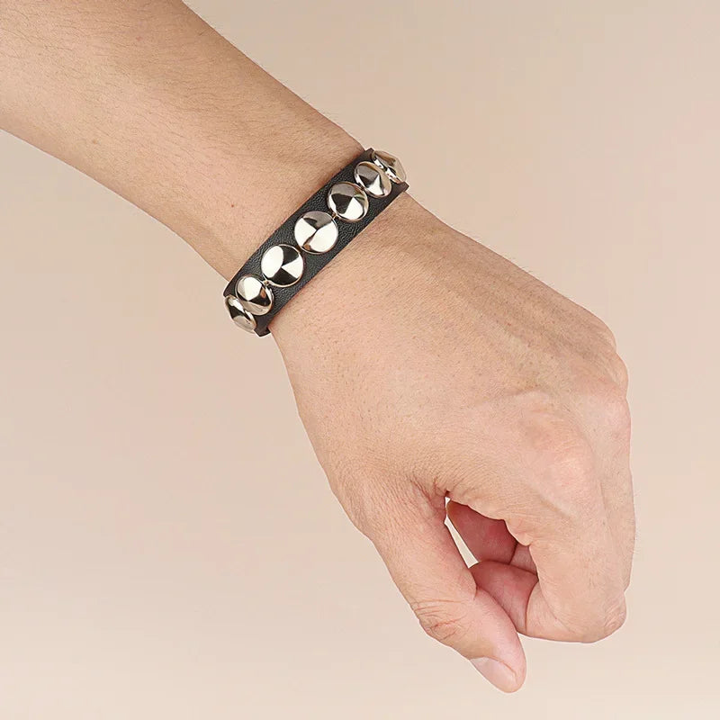 Punk Rock Hip Hop PU Leather Bracelet – Unisex Skull, Pentagram & Rivet Chain Bracelet, Trendy Party Jewelry Accessory