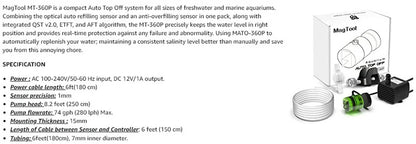 MagTool ATO-360P Smart Aquarium Water Refill Pump – Automatic Top Off (ATO) System for Fish Tanks with Filter Accessory