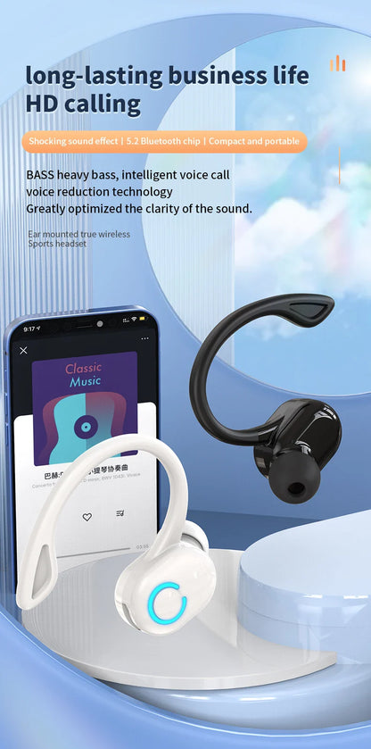 Wireless Bluetooth Earphones – HiFi Bass Ear-Hook Earbuds with HD Mic, Noise Cancelling, Waterproof Sports Gaming Headset
