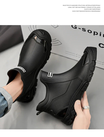 Men’s Waterproof Rain Shoes – Thickened Warm Rubber Short Boots for Work, Fishing & Kitchen Use