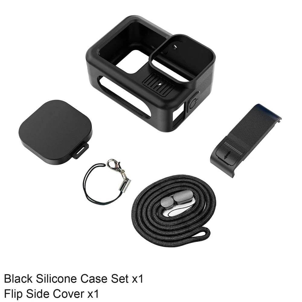 Silicone Case for GoPro Hero 13 Black – Tempered Glass Screen Protector, Protective Film, Flip Battery Cover & Lens Cap