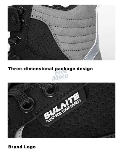 Men’s Motorcycle Boots - Breathable Anti-Fall, Road Racing Rider Shoes with Gear Shift Rubber Sole, Reflective Motorbike Boots