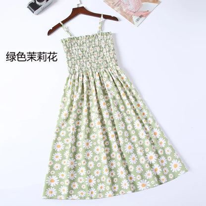 Women’s Summer Mini Dress – Casual Sleeveless Spaghetti Strap Chiffon Dress with Elastic High Waist