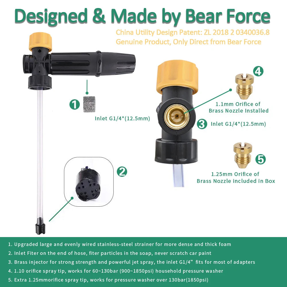 Adjustable Foam Cannon for Pressure Washer: Snow Foam Lance for High Pressure Car Washing - Soap Foamer & Foam Generator