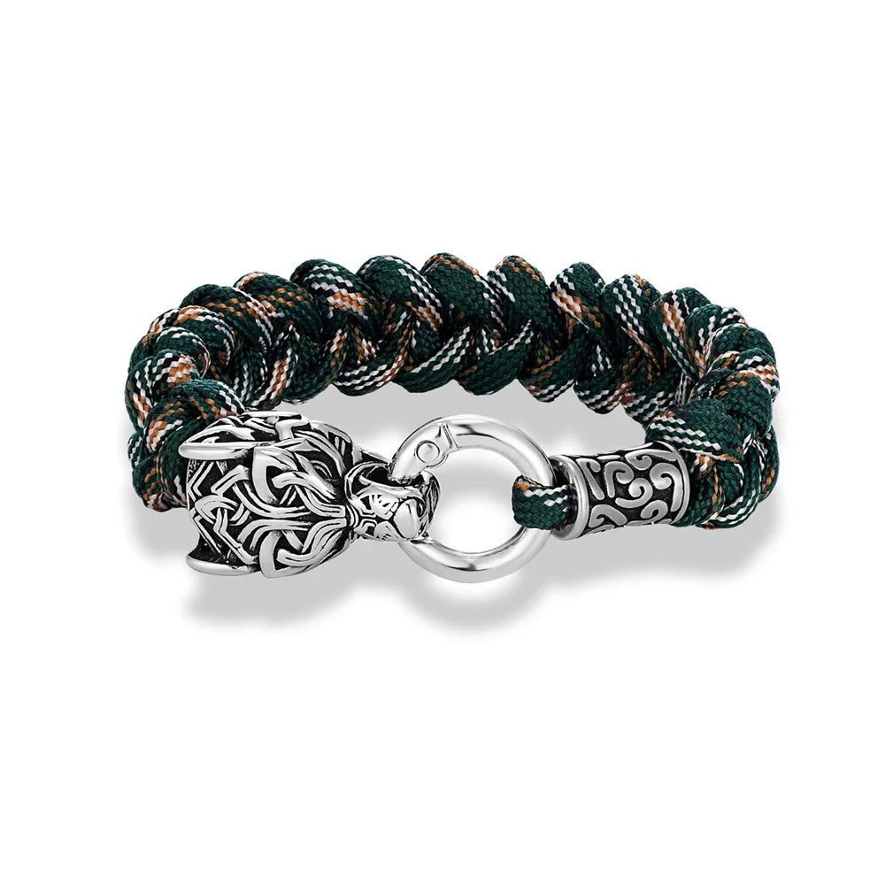 Vintage Norse Runes Celtic Wolf Survival Rope Bracelet - Handmade Stainless Steel Wristband for Men, Vikings Jewelry