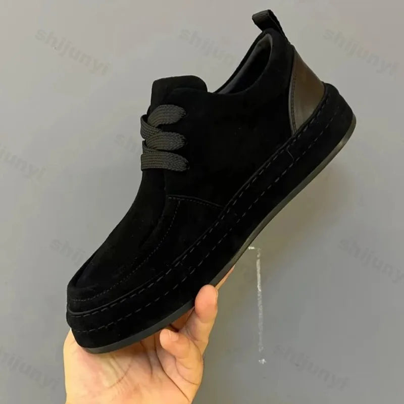 Men's Suede Leather Loafers - British Style Casual Business Shoes with Thick Anti-Slip Soles