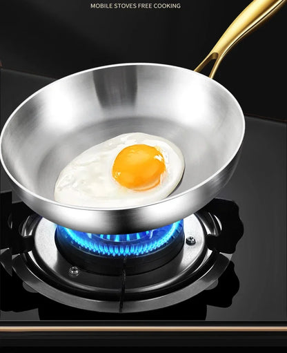 316 Stainless Steel Frying Pan – Uncoated Non-Stick Cooking Pot for Gas & Induction Stoves