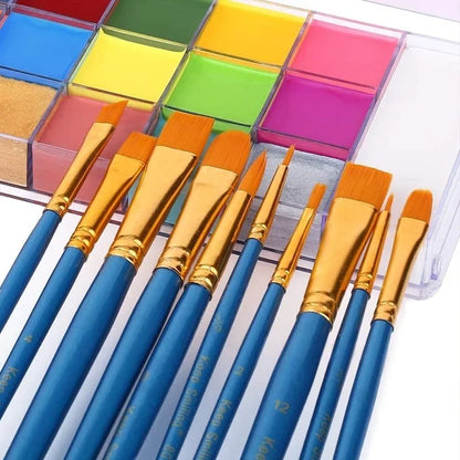 20-Color Face & Body Paint Set - Non-Toxic Kids Makeup with Brush for Halloween & Cosplay