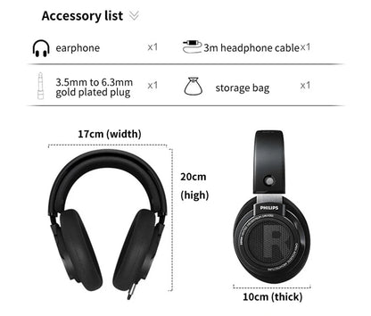 Philips SHP9500 HiFi Stereo Headphones - Wired Earphones for Computer, Online Learning, Esports, 3.5mm/6.3mm Universal Headset