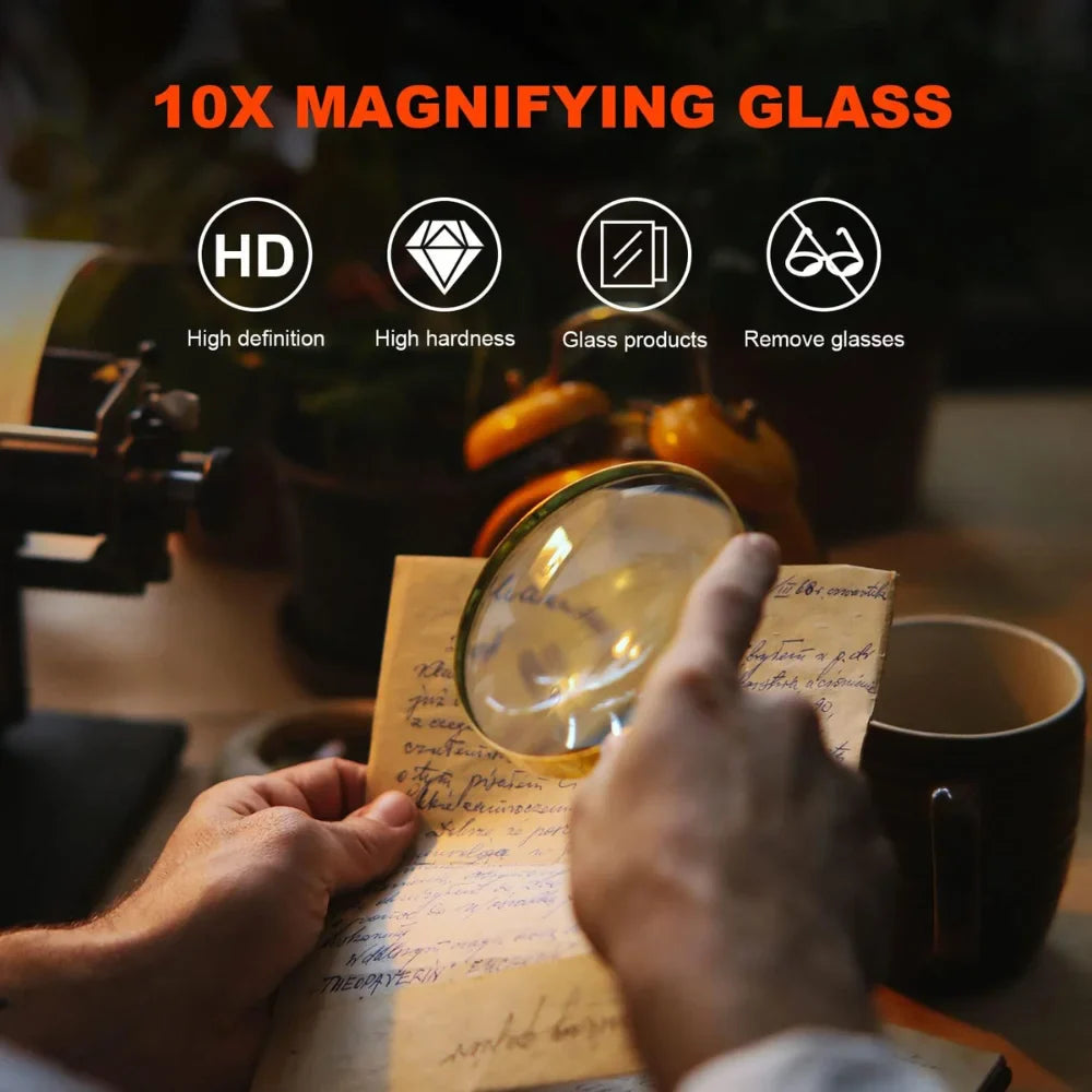 10X Handheld Magnifying Glass with Wooden Handle – 60/70mm Reading Loupe for Home, Learning & Fault Finding Inspection