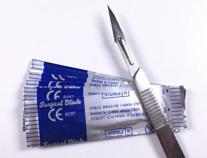 100pcs Sterilized Dental Surgical Blades — Carbon Steel Scalpel Knife Handles for Beauty, DIY, & Mobile Phone Repair Disposable Tools