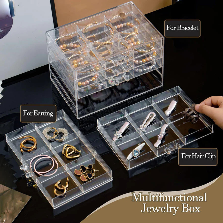 DIY Jewelry Storage Case – 30-Grid Large Earring & Bracelet Organizer with 5 Stackable Drawers