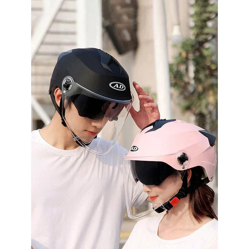 Motorcycle Helmet with LED Lights – Double Visor Moped Helmet for Men & Women, Electric Scooter & Bicycle Light, Rechargeable