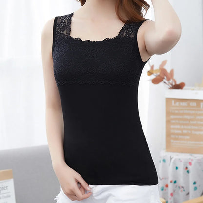 Women's Lace Trim Tank Top - Sleeveless Slim-Fit U-Neck Summer Cami Shirt