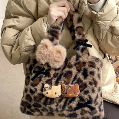 Sanrio Kawaii Hello Kitty Plush Handbag – Soft Stuffed Commuter Tote, Portable Satchel Backpack, Perfect Christmas Gift for Friends