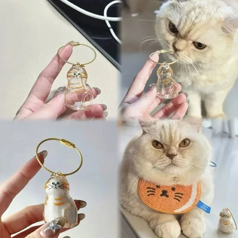 Ginger Cat Keychain Pendant – Siamese Calico Backpack Charm, Hair Storage Box Hanging Pet Grooming Travel Accessory