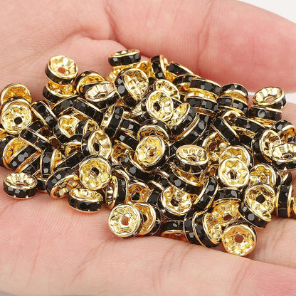 50PCS Rhinestone Spacer Beads Set – Multi-Color Crystal Rondelle Metal Beads for DIY Jewelry & Bracelet Making