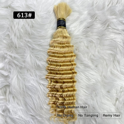 Pre-Colored Brazilian Deep Wave Bulk Human Hair - No Weft, Remy Hair Extensions, 14-28 Inch for Crochet Braids