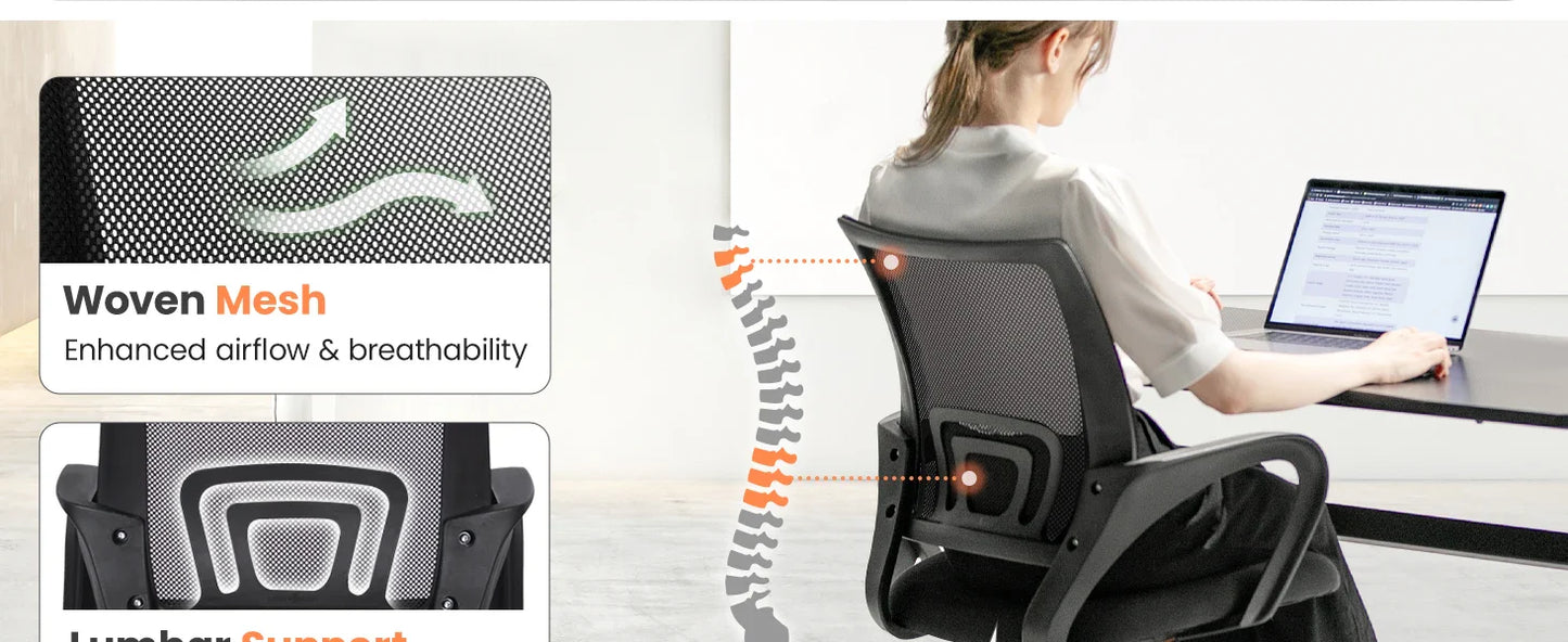 Ergonomic Office Chair – Mid Back Desk Chair with Lumbar Support, Mesh Cushion, Adjustable Swivel & Rolling for Home & Gaming