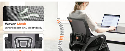Ergonomic Office Chair – Mid Back Desk Chair with Lumbar Support, Mesh Cushion, Adjustable Swivel & Rolling for Home & Gaming