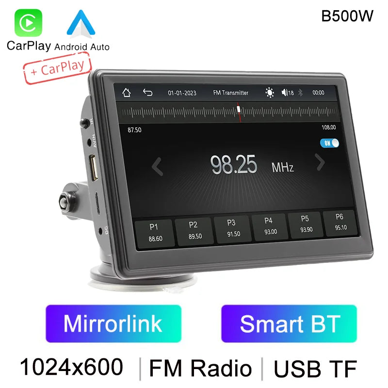 BQCC 7" HD IPS Car MP5 Player — Portable Stereo with Wireless CarPlay, Android Auto, BT, FM, USB & WiFi